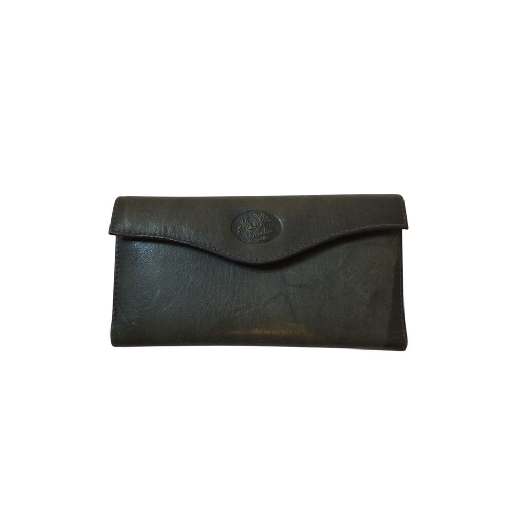 Vintage Buxton Grey GrayLeather Clutch Wallet – Kiss Lock Coin Purse – 1970s–80s